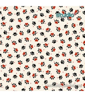 Tela huellas de gato sobre crema Knit 1 Purr 2 de Studio E Fabrics