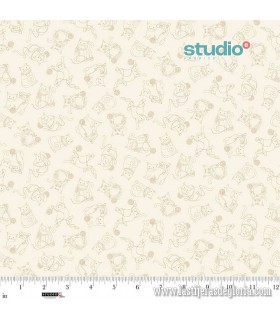 Tela gatos en tono sobre tono crema Knit 1 Purr 2 de Studio E Fabrics
