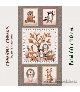Panel de tela Animales del bosque alegres Cheerful Cheeks de Blank Quilting