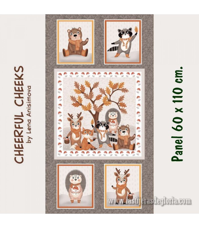Panel de tela Animales del bosque alegres Cheerful Cheeks de Blank Quilting