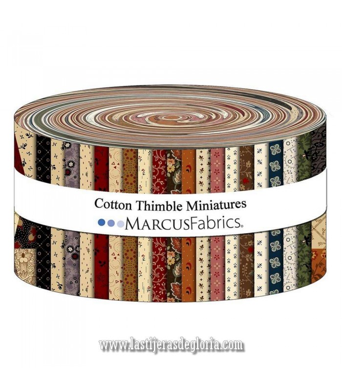 Precortado Jelly Roll 40 tiras 2,5" Cotton Thimble Miniatures de Pam Buda para Marcus Fabrics