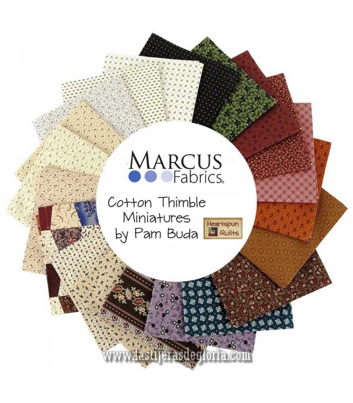 Precortado Jelly Roll 40 tiras 2,5" Cotton Thimble Miniatures de Pam Buda para Marcus Fabrics
