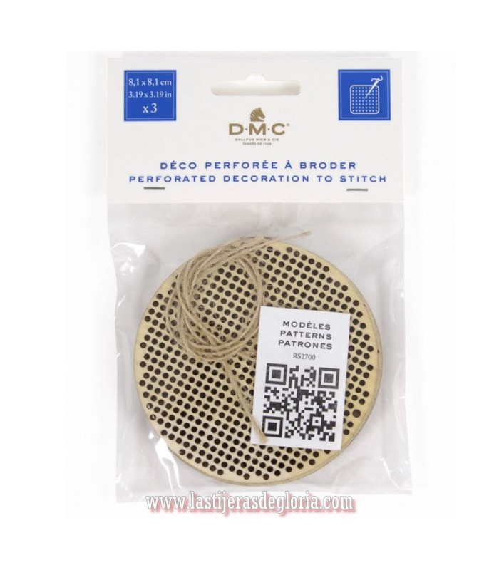 Set 3 aros de madera perforados para bordado de DMC