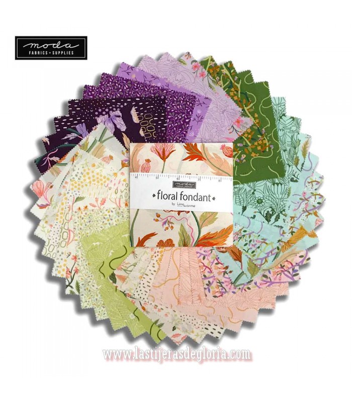 Precortado Charm Pack 42 telas 5 x 5" colección FLORAL FONDANT de Moda Fabrics