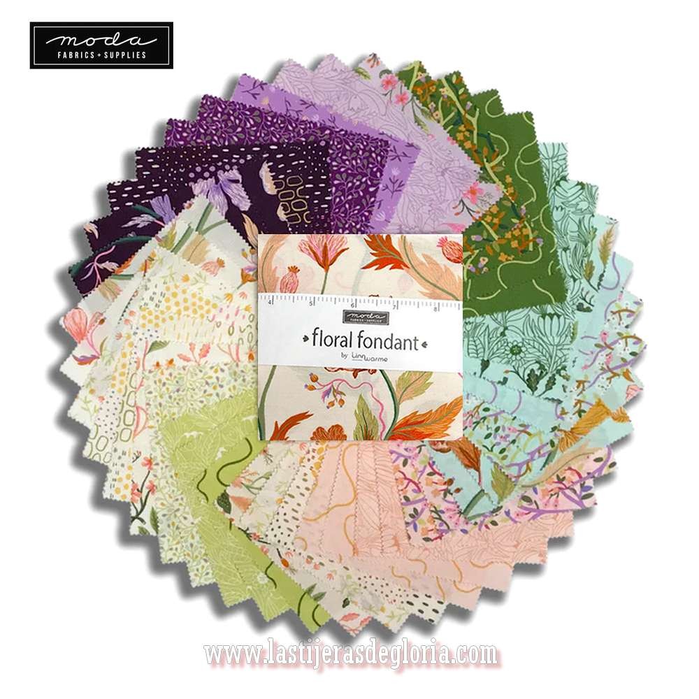 Precortado Charm Pack 42 telas 5 x 5" colección FLORAL FONDANT de Moda Fabrics