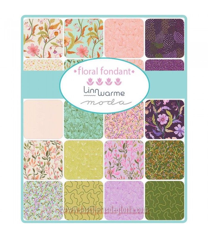 Precortado Charm Pack 42 telas 5 x 5" colección FLORAL FONDANT de Moda Fabrics