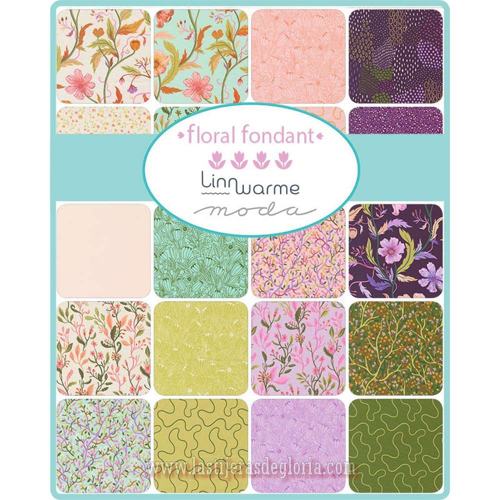 Precortado Charm Pack 42 telas 5 x 5" colección FLORAL FONDANT de Moda Fabrics