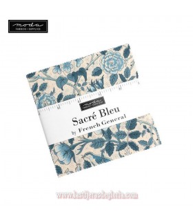 Precortado Charm Pack 42 telas 5 x 5" colección SACRÉ BLEU de Moda Fabrics