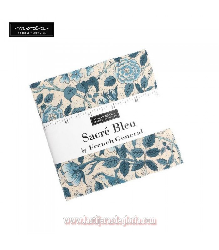 Precortado Charm Pack 42 telas 5 x 5" colección SACRÉ BLEU de Moda Fabrics