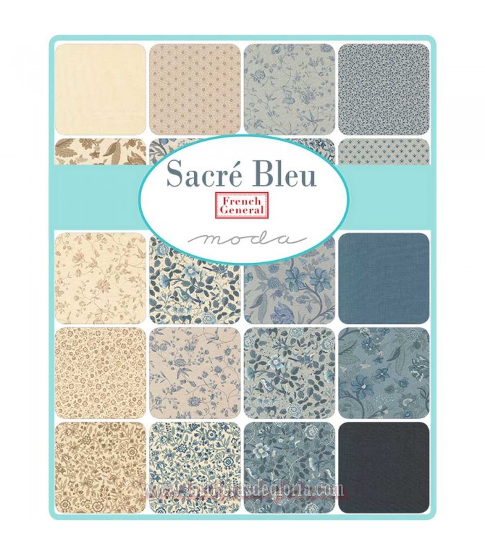 Precortado Charm Pack 42 telas 5 x 5" colección SACRÉ BLEU de Moda Fabrics