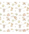Tela animales en globo sobre blanco roto colección Globus ancho 140 cm.