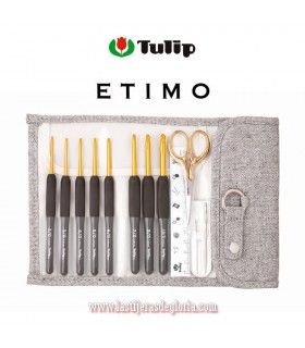 Estuche 8 ganchillos y tijeras doradas Tulip Premium Gold Edition