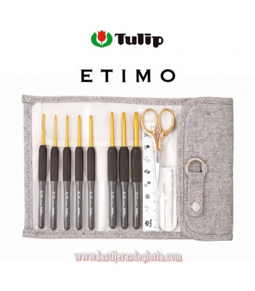 Estuche 8 ganchillos y tijeras doradas Tulip Premium Gold Edition