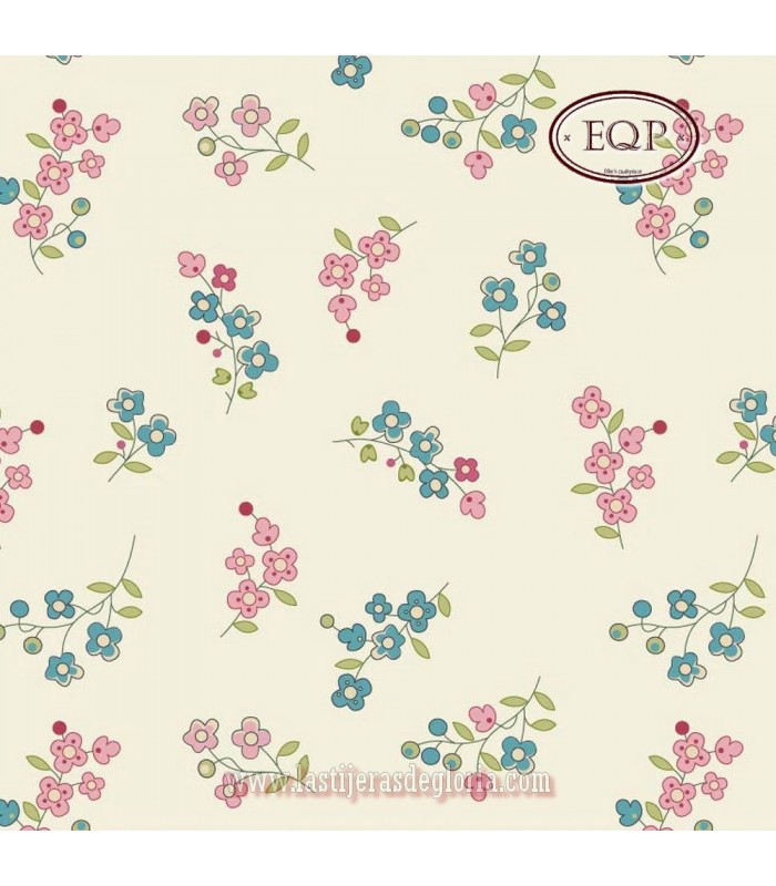 Tela flores nomeolvides crema Forget me not cotton Back in the Day de EQP