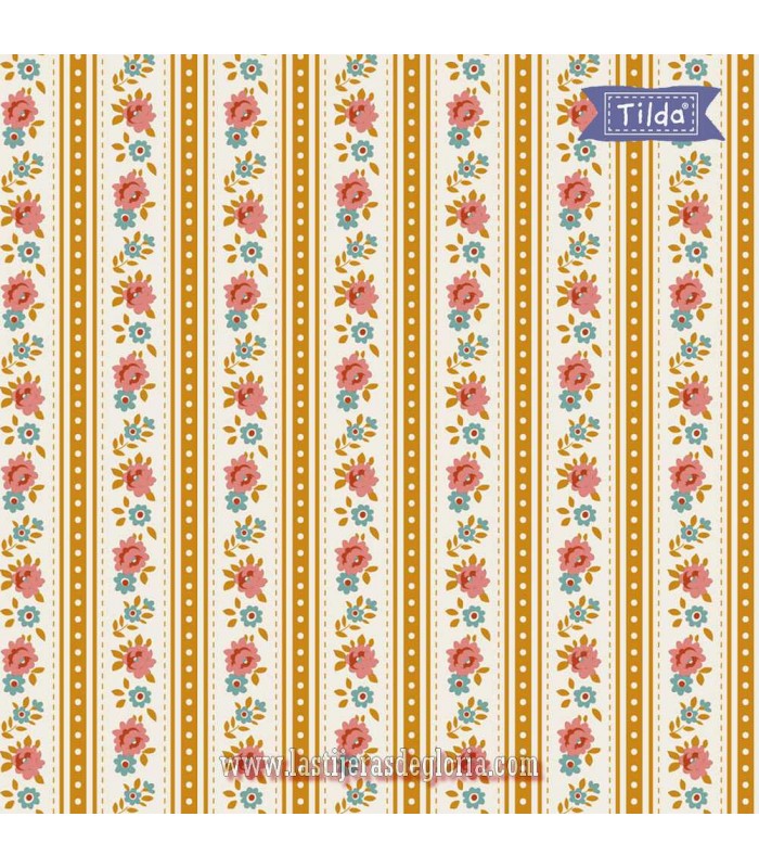 Tela franjas ocre Tilda Village Life Agnes Ochre