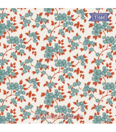 Tela ramas y flores verde azulado Tilda Village Life Ruth Teal