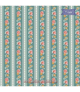 Tela franjas verde azulado Tilda Village Life Agnes Teal