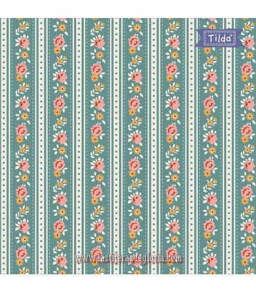 Tela franjas verde azulado Tilda Village Life Agnes Teal