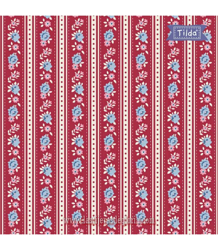 Tela franjas rojo burdeos Tilda Village Life Agnes Burgundy