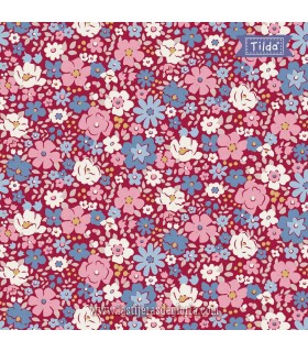 Tela floral rojo burdeos Tilda Village Life Esther Burgundy