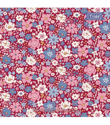 Tela floral rojo burdeos Tilda Village Life Esther Burgundy