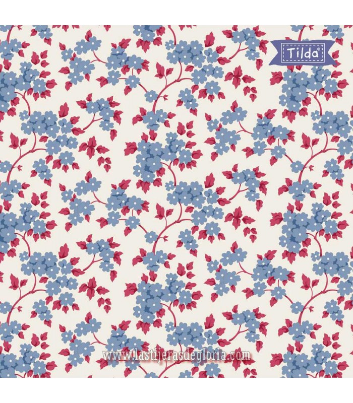 Tela ramas y flores azul Tilda Village Life Ruth Blue