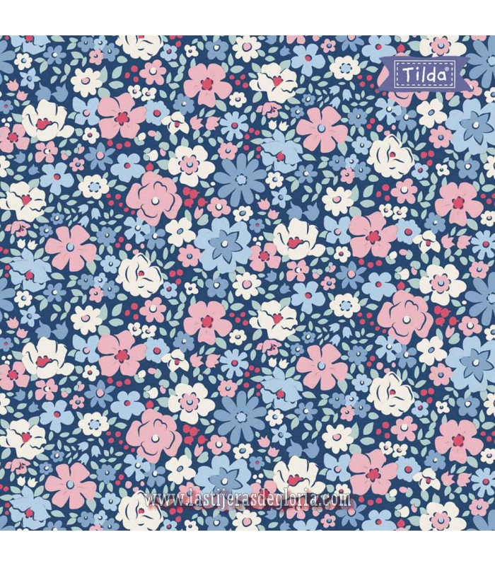 Tela floral azul Tilda Village Life Esther Blue