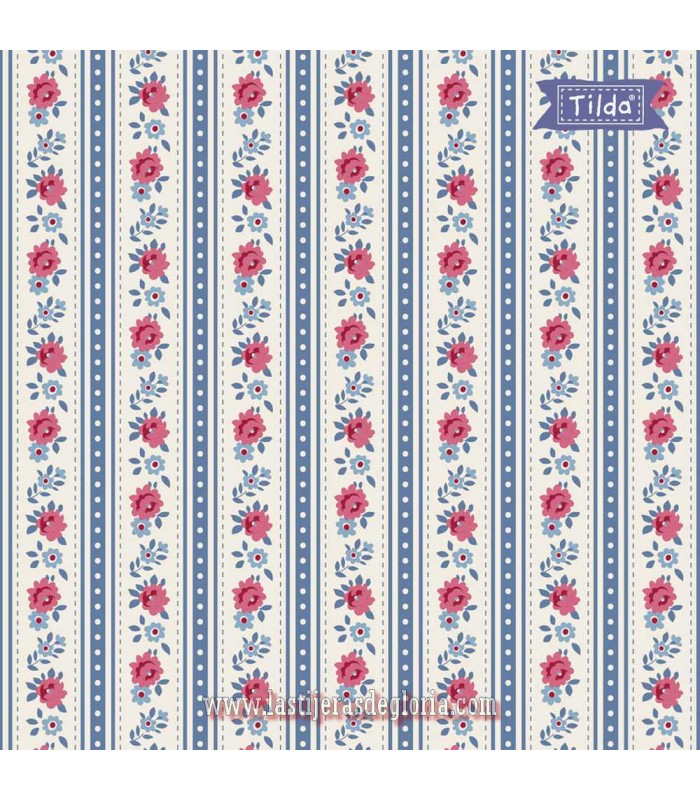 Tela franjas azul Tilda Village Life Agnes Blue