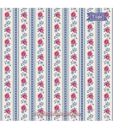 Tela franjas azul Tilda Village Life Agnes Blue