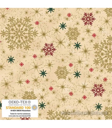 Tela Navidad estrellas y copos de nieve metálico crema Snow Crystals de Stof Fabrics