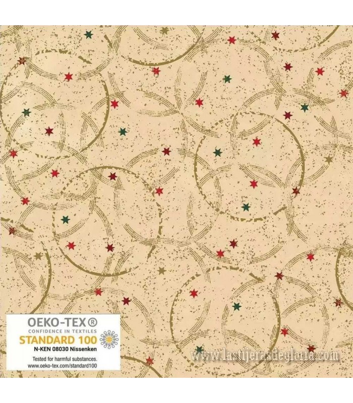 Tela Navidad estrellas y círculos metálicos crema Snow Crystals de Stof Fabrics