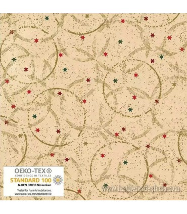 Tela Navidad estrellas y círculos metálicos crema Snow Crystals de Stof Fabrics
