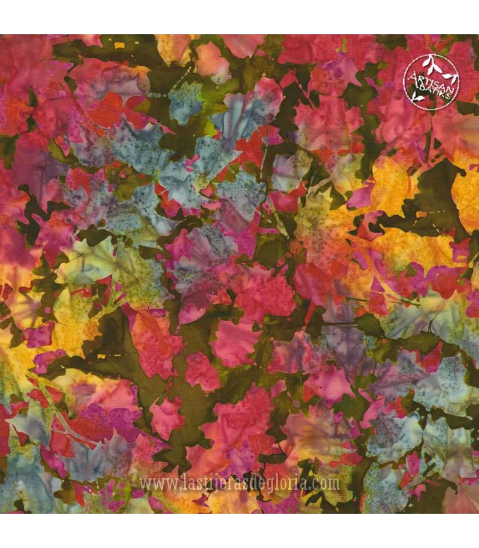 Tela Batik hojas multicolor Aspen de Artisan Batiks