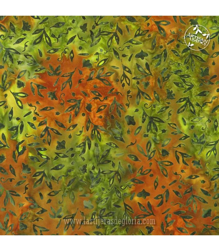 Tela Batik hojas verde pino Aspen de Artisan Batiks para Robert Kaufman