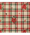 Loneta de algodón cuadros y poinsettia beige-rojo ancho 160 cm. XMAS