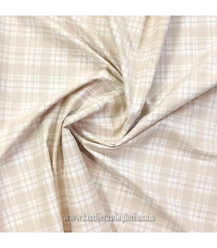 Tela algodón cuadros escoceses crema suave ancho 140 cm.