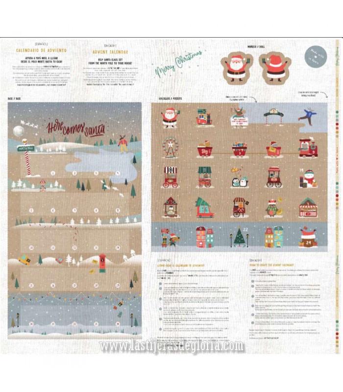 Panel Calendario de Adviento Navidad 135 x 150 cm. efecto lino Merry Christmas