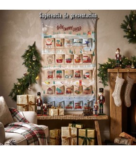 Panel Calendario de Adviento Navidad 135 x 150 cm. efecto lino Merry Christmas