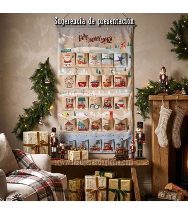 Panel Calendario de Adviento Navidad 135 x 150 cm. efecto lino Merry Christmas