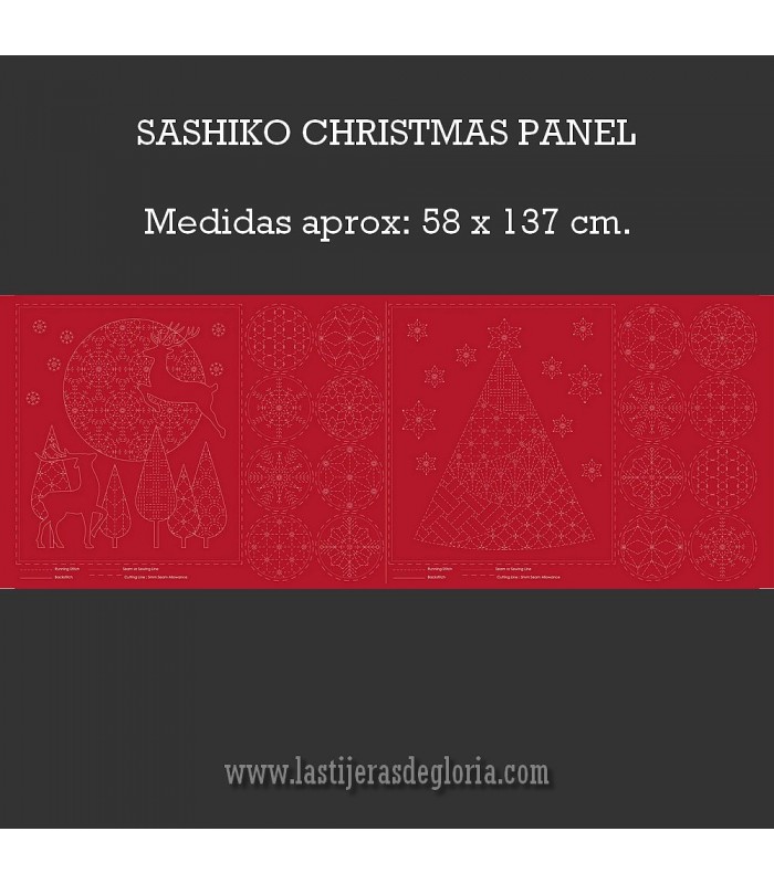 Panel bordado rojo Sashiko Christmas de Devonstone