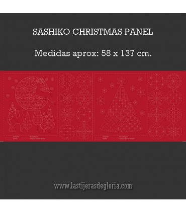 Panel bordado rojo Sashiko Christmas de Devonstone