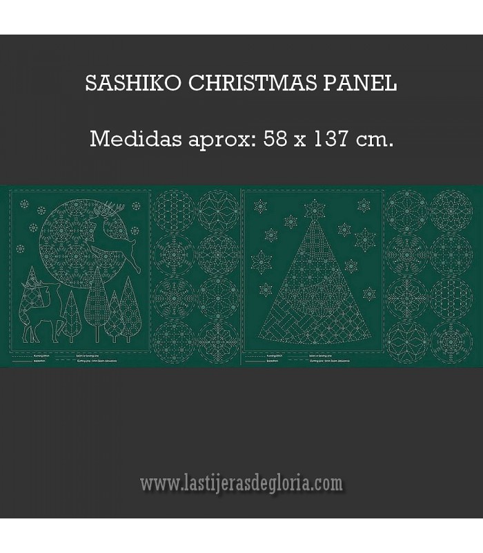 Panel bordado verde Sashiko Christmas de Devonstone