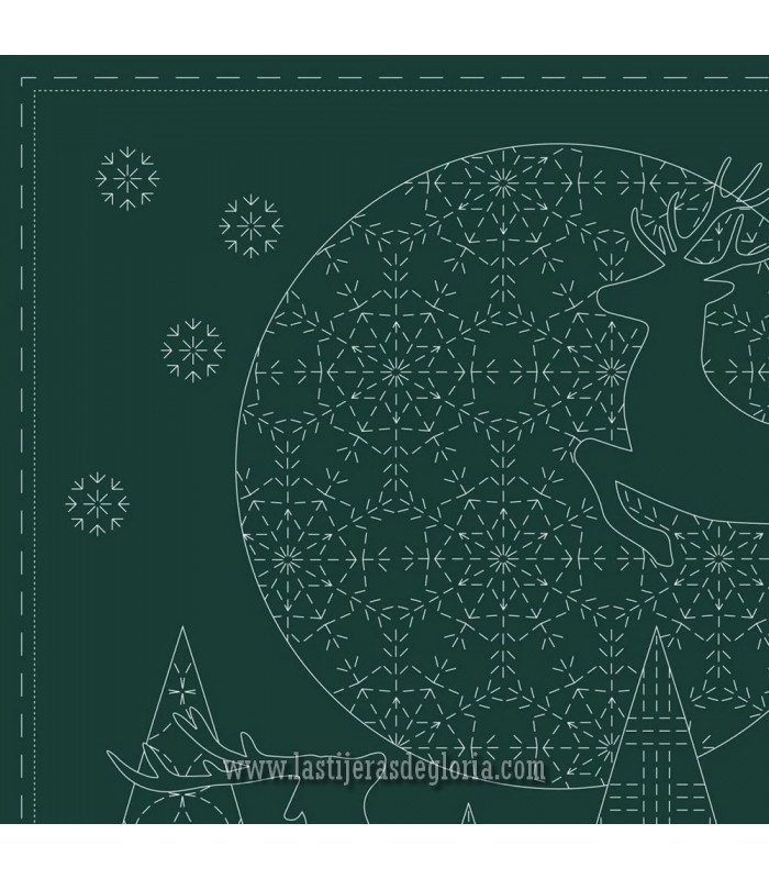 Panel bordado verde Sashiko Christmas de Devonstone