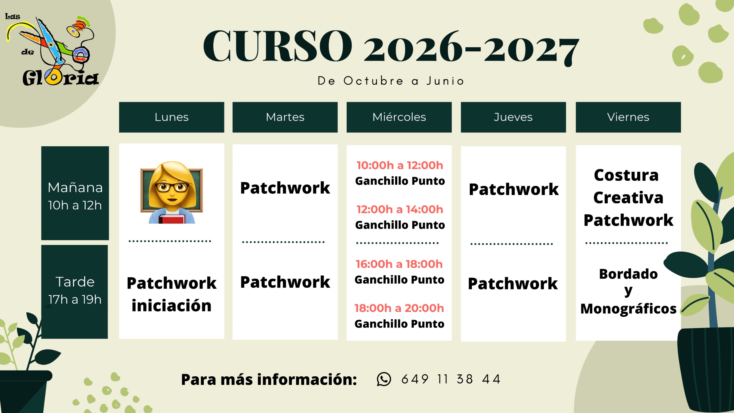 Talleres de patchwork, ganchillo, bordado y costura creativa en Las Tijeras de Gloria